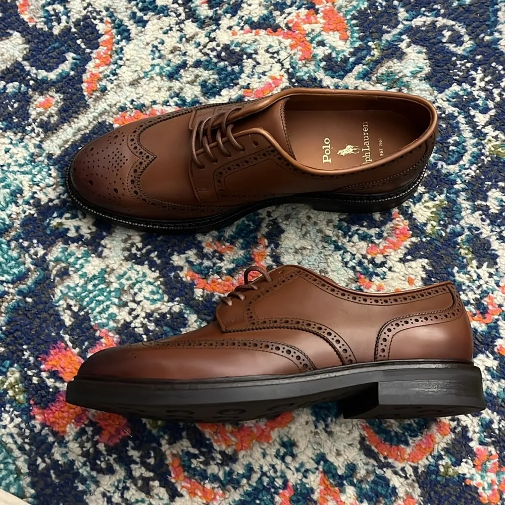 Polo Ralph Lauren Men’s Chestnut Brown Wingtip Oxfords Asher Wingtip Size 7 - Picture 4 of 7